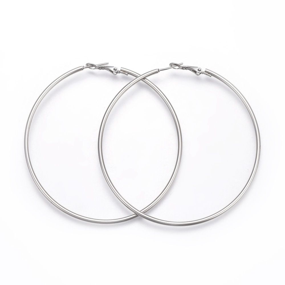 SILVER STAINLESS 69MM SMOOTH HOOP EARRINGS