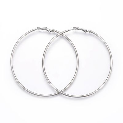 SILVER STAINLESS 69MM SMOOTH HOOP EARRINGS SILVER STAINLESS 69MM SMOOTH HOOP EARRINGS