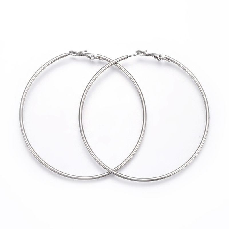 SILVER STAINLESS 69MM SMOOTH HOOP EARRINGS SILVER STAINLESS 69MM SMOOTH HOOP EARRINGS