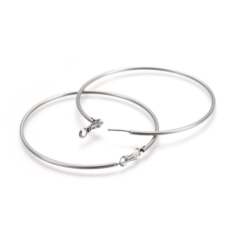 SILVER STAINLESS 69MM SMOOTH HOOP EARRINGS