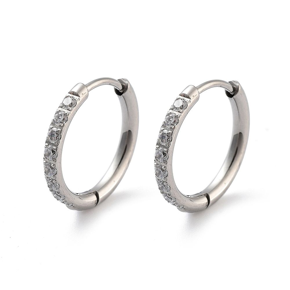 SILVER STAINLESS CZ 16MM HOOP HUGGIE EARRINGS