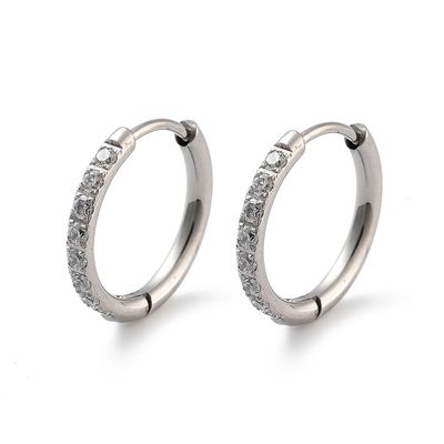SILVER STAINLESS CZ 16MM HOOP HUGGIE EARRINGS