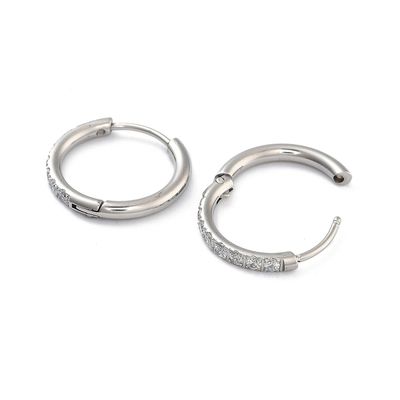 SILVER STAINLESS CZ 16MM HOOP HUGGIE EARRINGS