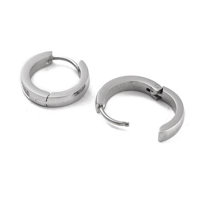 SILVER STAINLESS CZ 15MM HOOP HUGGIE EARRINGS