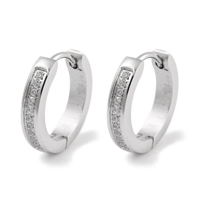 SILVER STAINLESS CZ 15MM HOOP HUGGIE EARRINGS