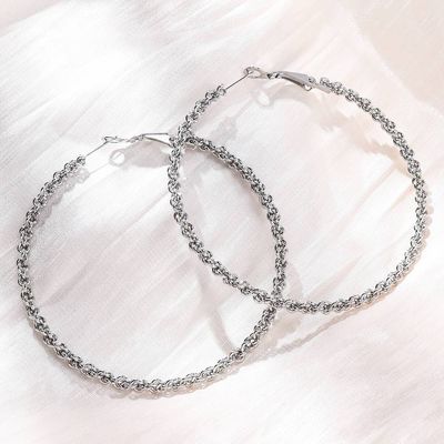 SILVER STAINLESS TWISTED RING HOOP EARRINGS SILVER STAINLESS TWISTED RING HOOP EARRINGS