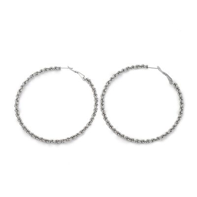 SILVER STAINLESS TWISTED RING HOOP EARRINGS