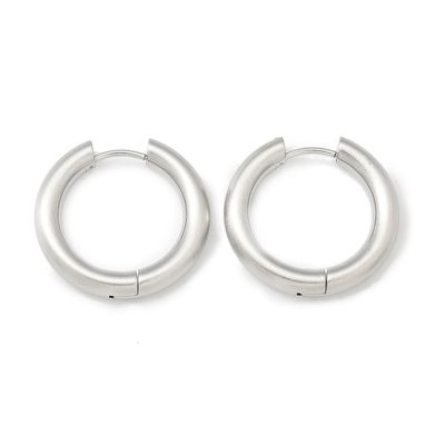 SILVER STAINLESS SATIN 24MM HOOP HUGGIE EARRINGS
