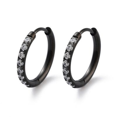 BLACK STAINLESS CZ HUGGIE HOOP EARRINGS