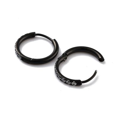 BLACK STAINLESS CZ HUGGIE HOOP EARRINGS