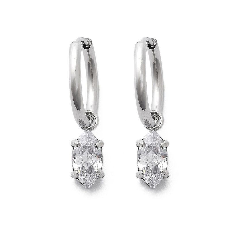 SILVER STAINLESS HUGGIE HOOP CZ DANGLE EARRINGS SILVER STAINLESS HUGGIE HOOP CZ DANGLE EARRINGS