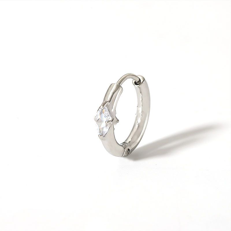 SILVER STAINLESS MARQUISE CZ 12.3MM HOOP HUGGIE EARRINGS