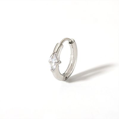 SILVER STAINLESS MARQUISE CZ 12.3MM HOOP HUGGIE EARRINGS