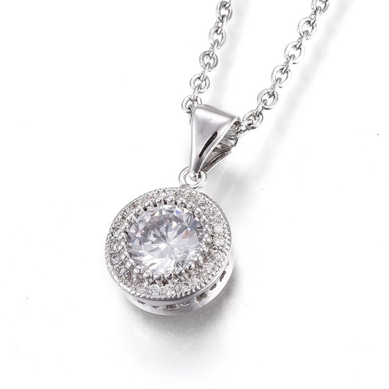 SILVER STAINLESS DOUBLE RING CZ NECKLACE 18" + EXT