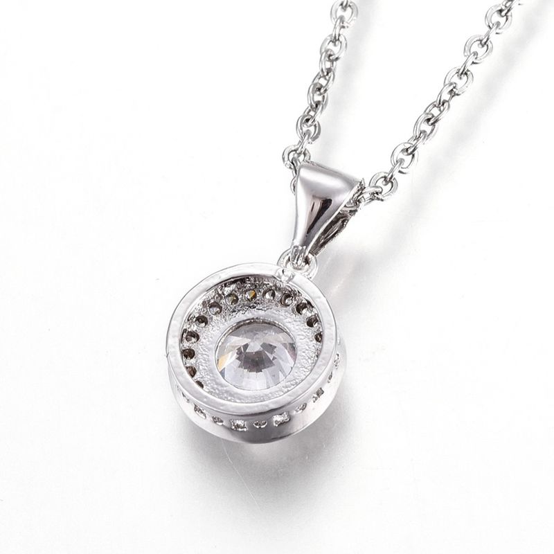 SILVER STAINLESS DOUBLE RING CZ NECKLACE 18" + EXT