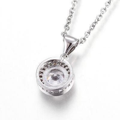 SILVER STAINLESS DOUBLE RING CZ NECKLACE 18" + EXT