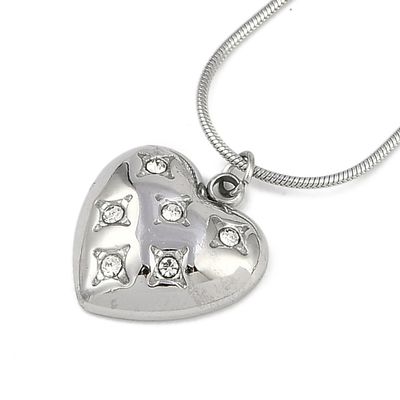 SILVER STAINLESS HEART CZ NECKLACE 18" + EXT SILVER STAINLESS HEART CZ NECKLACE 18" + EXT