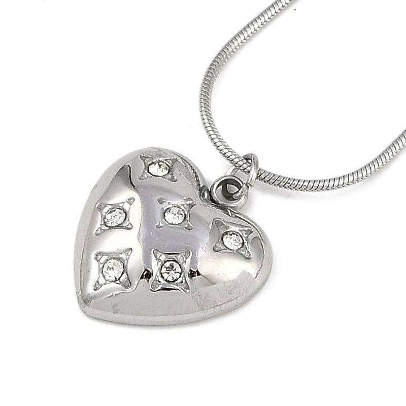 SILVER STAINLESS HEART CZ NECKLACE 18" + EXT