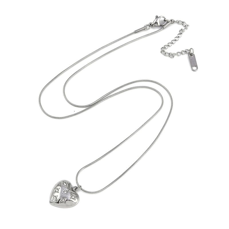 SILVER STAINLESS HEART CZ NECKLACE 18" + EXT