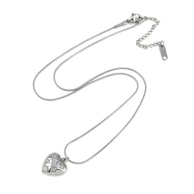 SILVER STAINLESS HEART CZ NECKLACE 18" + EXT