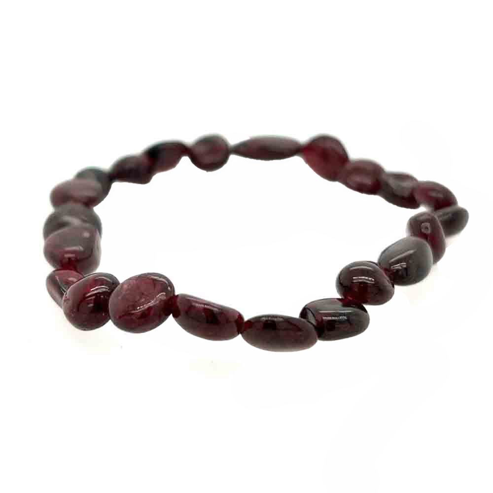 NATURAL GARNET FLAT BEADED STRETCH BRACELET