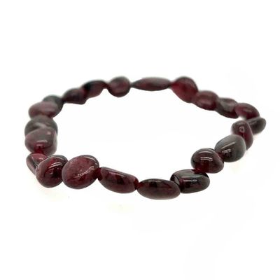 NATURAL GARNET FLAT BEADED STRETCH BRACELET