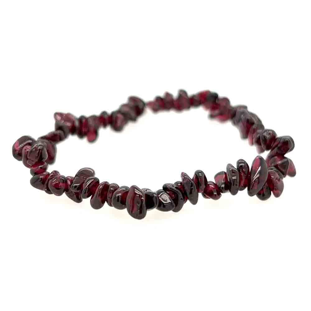 NATURAL GARNET CHIP BEADED STRETCH BRACELET