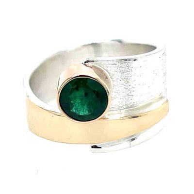 SILVER/14K EMERALD WRAP RING - SIZE 8
