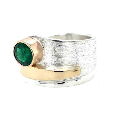 SILVER/14K EMERALD WRAP RING - SIZE 8