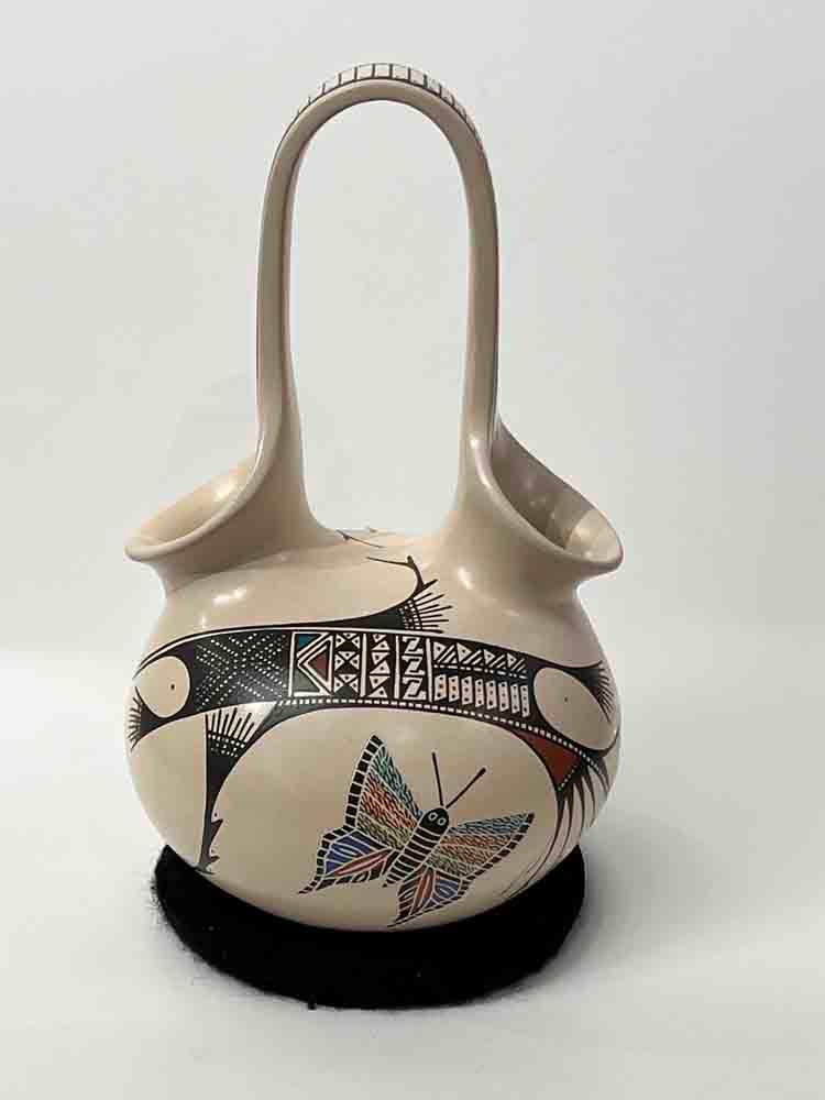 MATA ORTIZ PAINTED BUTTERFLY WEDDING VASE - 9 X 4