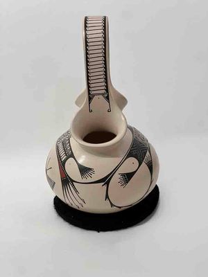 MATA ORTIZ PAINTED BUTTERFLY WEDDING VASE - 9 X 4