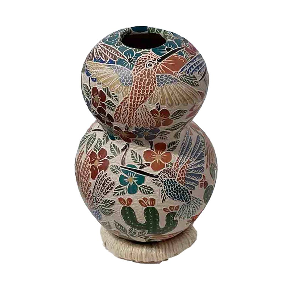 MATA ORTIZ COLORFUL HAND ETCHED GOURD - 9 x 4