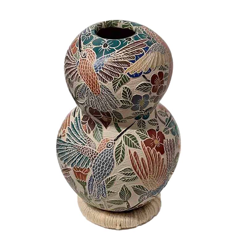 MATA ORTIZ COLORFUL HAND ETCHED GOURD - 9 x 4