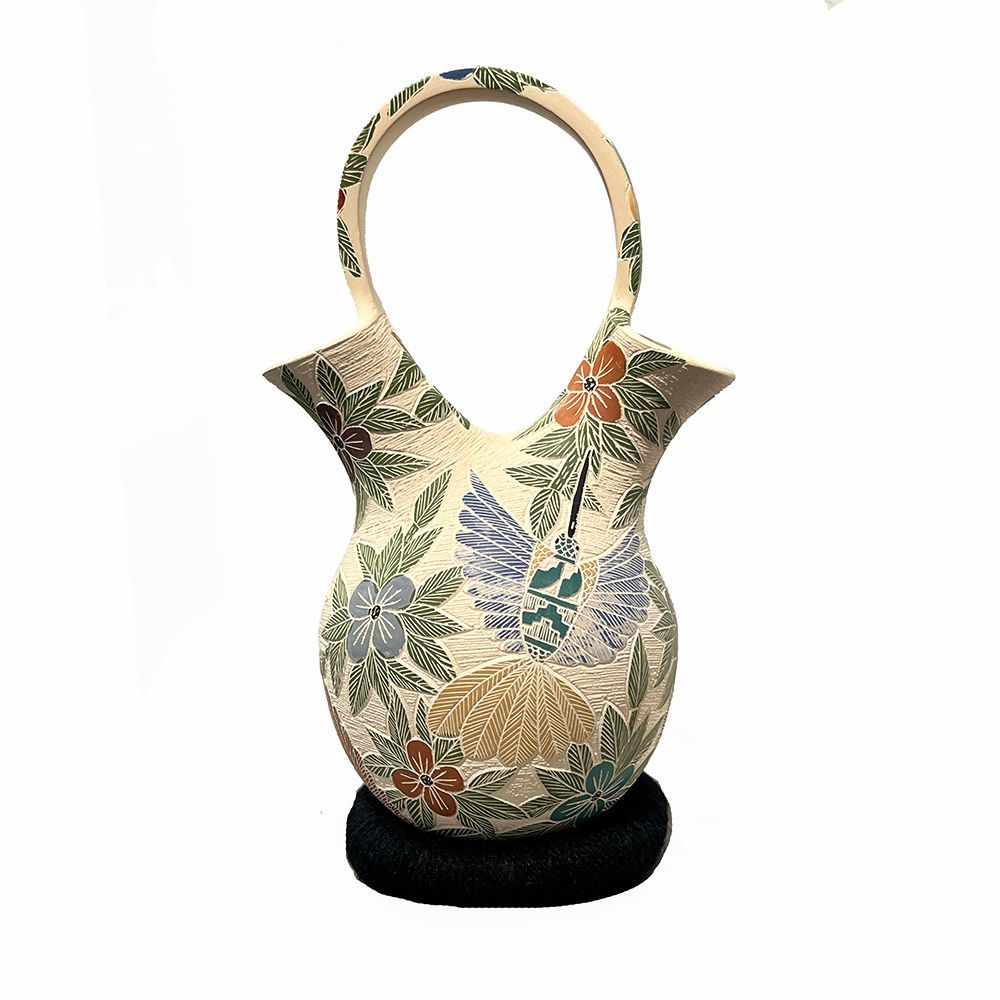 MATA ORTIZ COLORFUL CARVED WEDDING VASE- 11 x 5.5