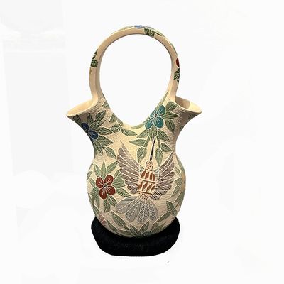 MATA ORTIZ COLORFUL CARVED WEDDING VASE- 11 x 5.5