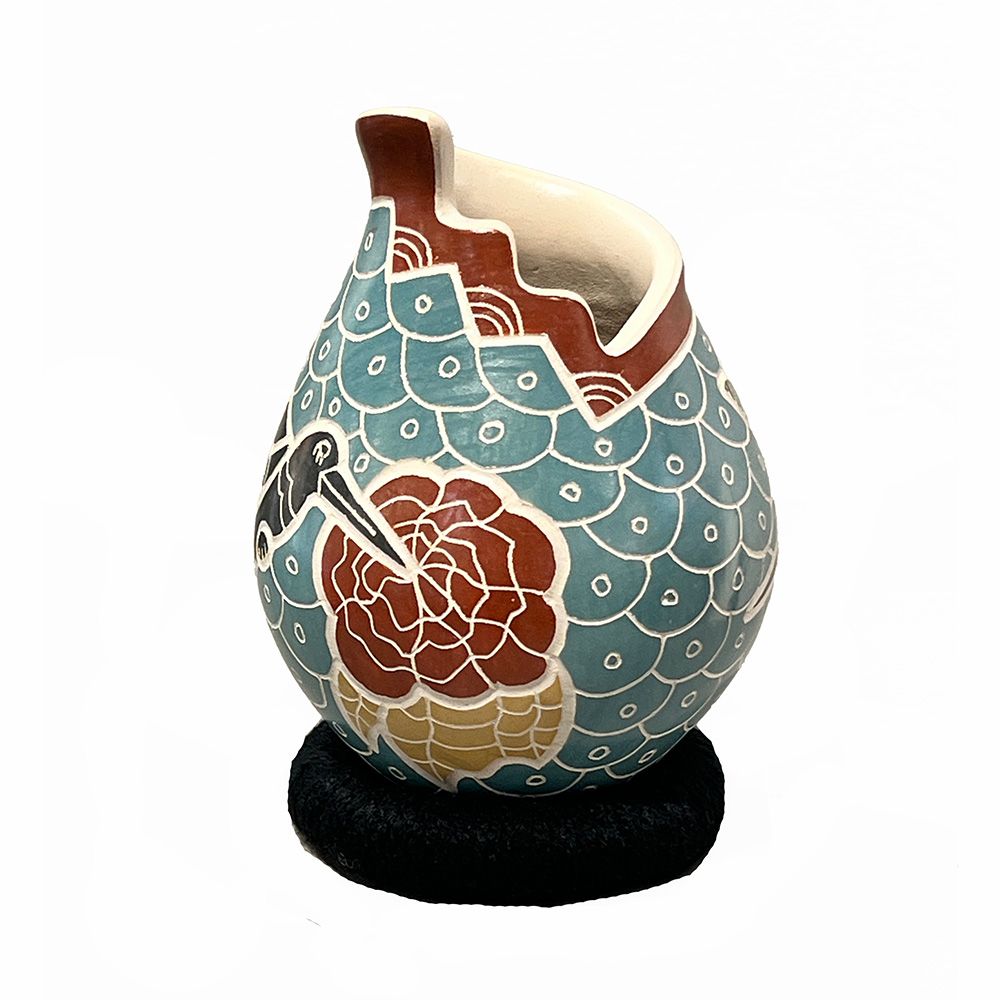 MATA ORTIZ CUT-OUT BLUE HUMMINGBIRD - 5 x 3.5