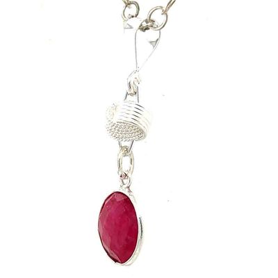 SILVER ROUND RUBY W/LINKED WRAPPED RINGS PENDANT