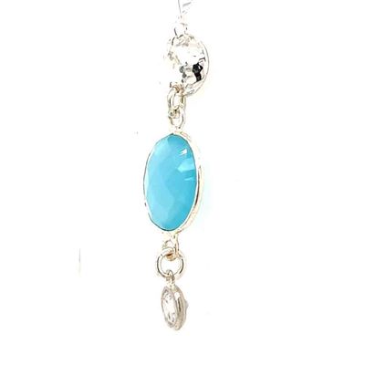 SILVER OVAL CHALCEDONY  HAMMERED DISC &amp; CZ NECKLACE