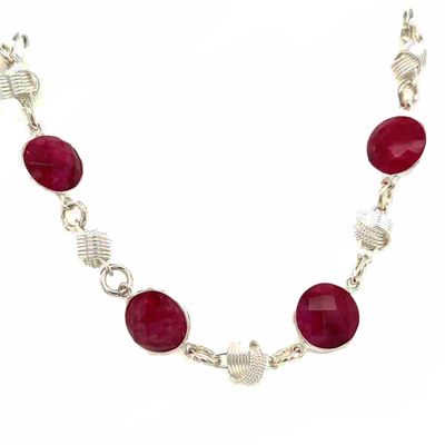 SILVER  ROUND RUBY W/LINK WRAPPED RINGS BRACELET