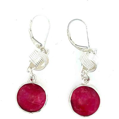 SILVER RUBY W/LINK WRAPPED RINGS EARRINGS