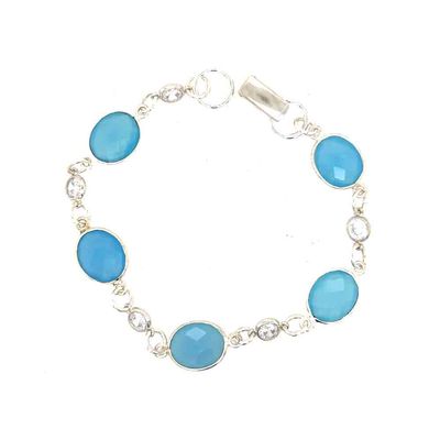 SILVER CHALCEDONY 10X12MM W/LINKED 5MM CZ BRACELET SILVER CHALCEDONY 10X12MM W/LINKED 5MM CZ BRACELET
