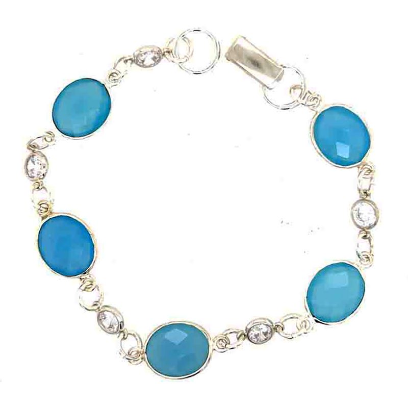 SILVER CHALCEDONY LINKED CZ BRACELET
