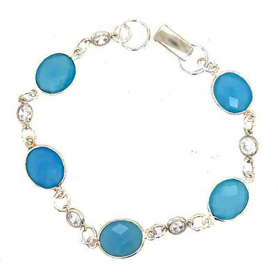 SILVER CHALCEDONY LINKED CZ BRACELET