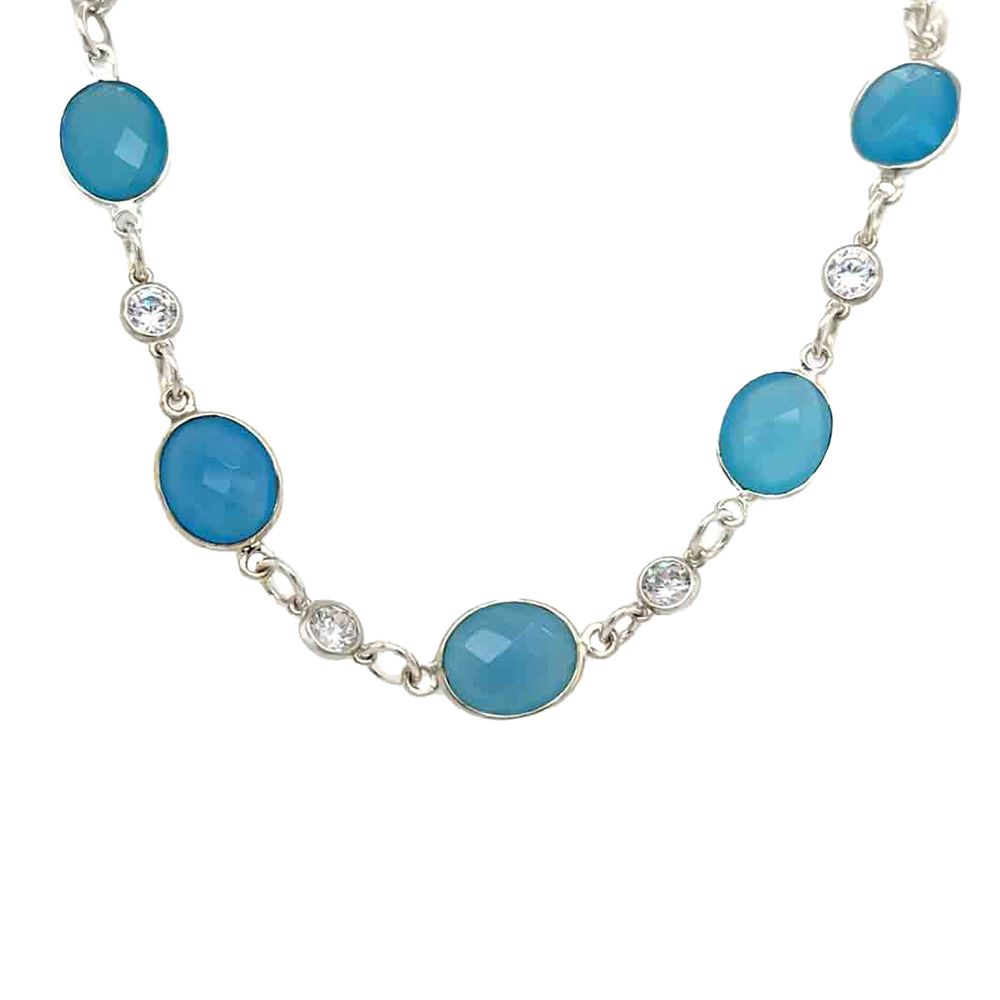 SILVER CHALCEDONY LINKED CZ BRACELET