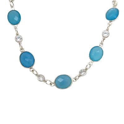 SILVER CHALCEDONY LINKED CZ BRACELET