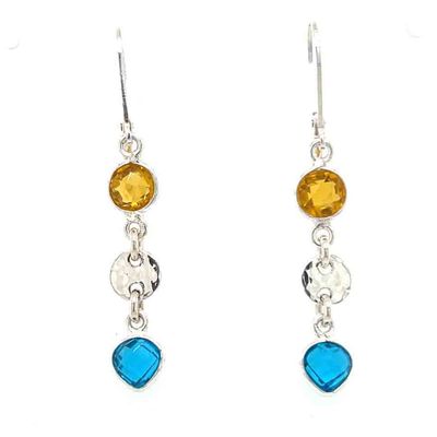 SILVER CITRINE & TOPAZ W/HAMMERED LINKED EARRINGS SILVER CITRINE & TOPAZ W/HAMMERED LINKED EARRINGS