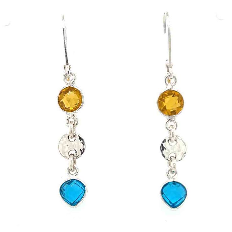SILVER CITRINE &amp; TOPAZ W/HAMMERED LINKED EARRINGS
