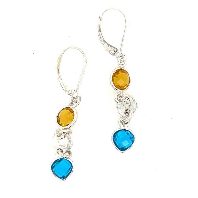 SILVER CITRINE &amp; TOPAZ W/HAMMERED LINKED EARRINGS