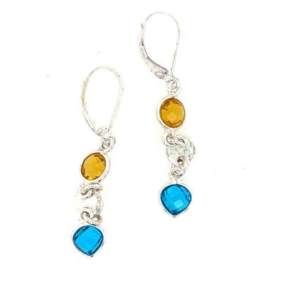 SILVER CITRINE &amp; TOPAZ W/HAMMERED LINKED EARRINGS