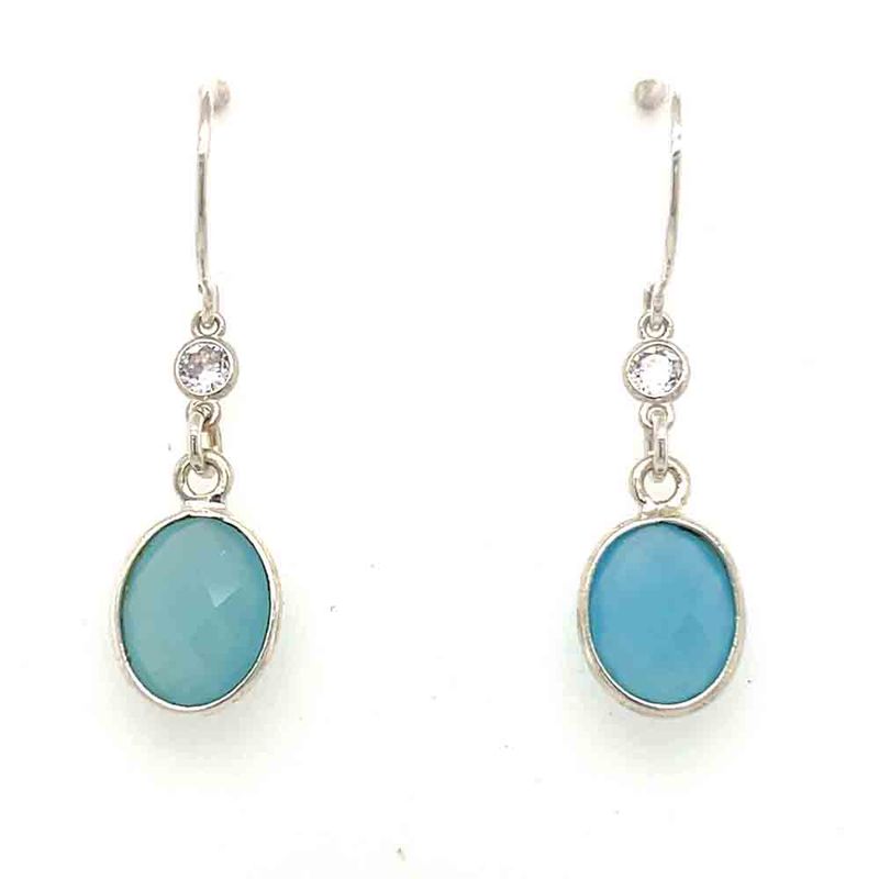 SILVER CHALCEDONY W/LINK CZ EARRINGS